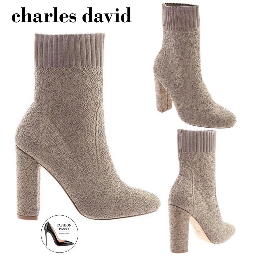 Charles David Iceland Fashion Bootie Nude Stretch Heel Pump Almond Toe Boots 9 - Picture 2 of 5